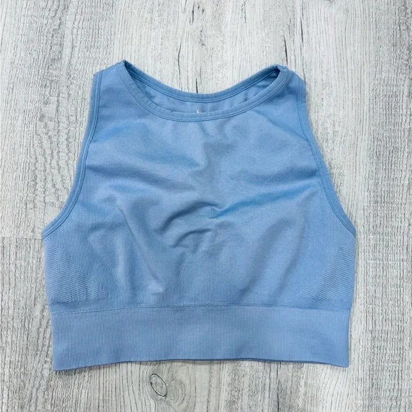 Knix Good to Go High Neck Seamless Blue Sports Bra Small - Picture 2 of 5